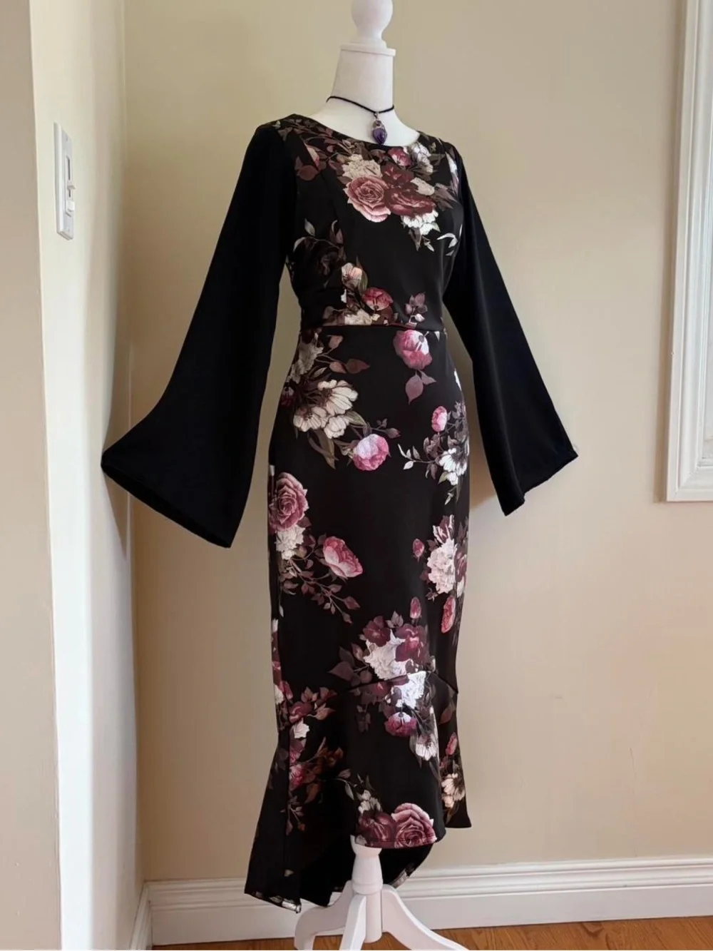 Vintage Y2K goth floral maxi dress romantic vamp black formal prom whimsygoth 8 - Picture 3 of 11